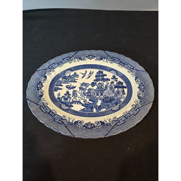 Royal Wessex England Blue willow 12 1/4” Oval Platter with Scalloped Edges - Picture 1 of 6